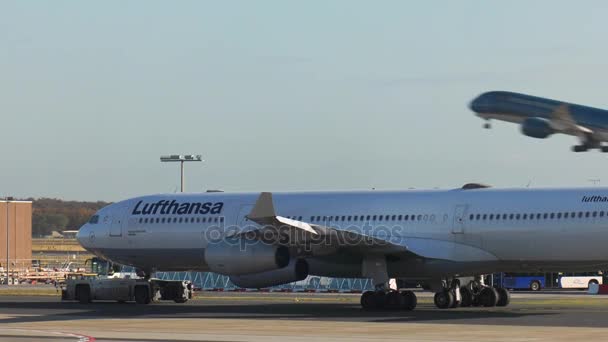 Aereo Lufthansa in arrivo all'aeroporto internazionale di Francoforte — Video Stock