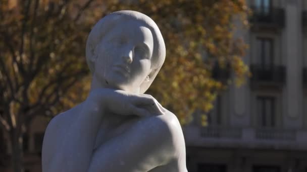 Closeup Of Statue In Placa Plaza Catalunya Barcelona Spain — Stock Video