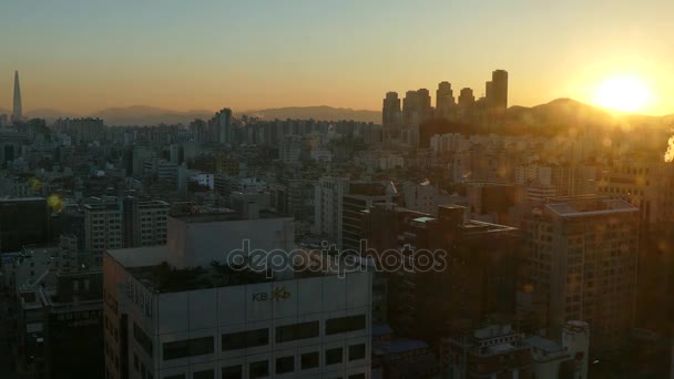 서울 한국 아시아 스카이 라인에 일출 — 비디오