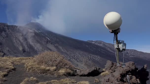 Camera Equipment To Record Erupting Activity Of Mount Etna Volcano — Stock Video