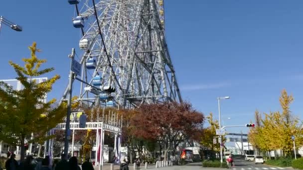 Dönme dolap ve eğlence parkı Osaka Japonya Asya — Stok video