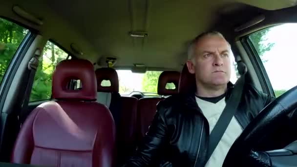 Menschen Auto fahren Mann pendelt Fahrer im Gespräch mit Handy — Stockvideo
