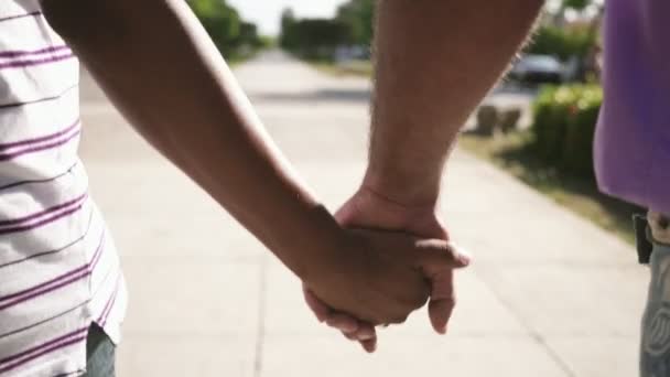 Män som håller händerna homosexuella par promenader homosexuella hbt-relation — Stockvideo