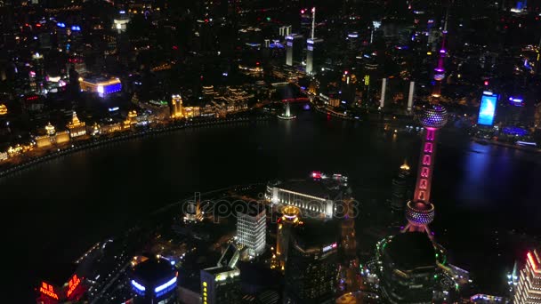 Shanghai kule Çin Asya Bund gece görünümü — Stok video