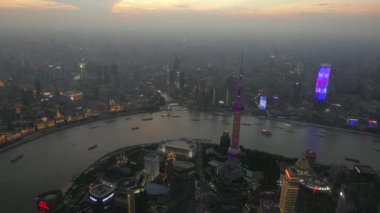 Çin Asya'daki Shanghai kuleden Bund Timelapse