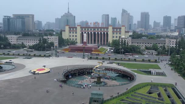 Tianfu Meydanı Chengdu Çin Asya'daki yüksek açılı görünüş — Stok video