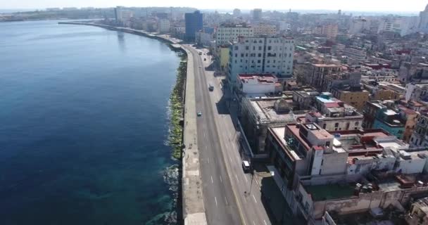 Coches Mar Caribe Tráfico Cubano La Habana Cuba Vista Aérea — Vídeo de stock