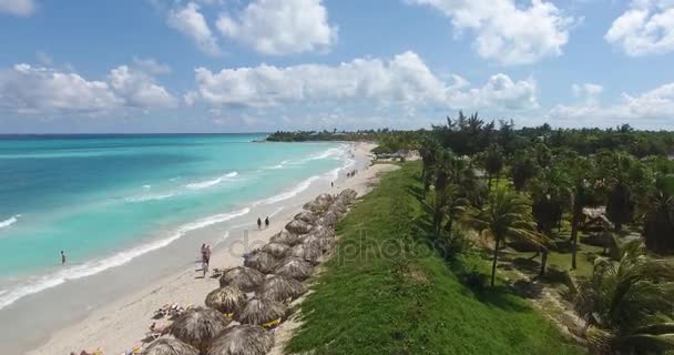 Varadero Cuba Caribbean Sea Beach from Sky Drone Flying — стоковое видео