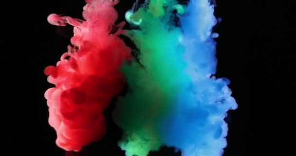 Red Green Blue RGB Paint in Water Creating Artistic Shapes — Stock Video