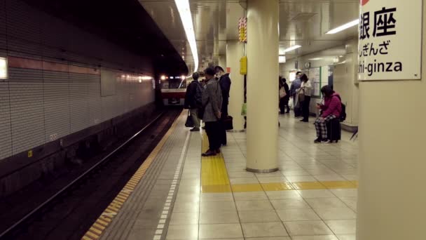 Tokyo Japão Março 2018 Comboio Subterrâneo Que Chega Estação Metrô — Vídeo de Stock