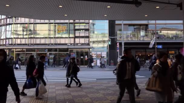 東京都 2018 月忙しい人やラッシュアワー時上野駅東京 アジアの近くに通りを渡って日本の歩行者 — ストック動画