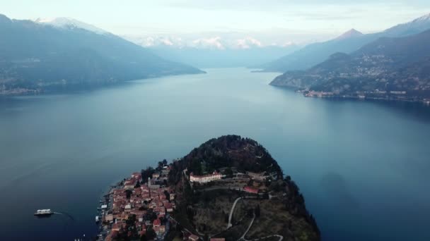 Drone Flying Bellagio Lake Como Lombardy Italy Aerial View Charming — Stock Video