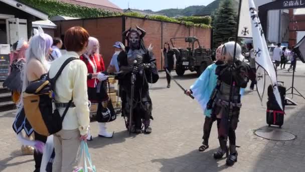 Hakodate Japan 2019年7月 青少年和朋友在日本北海道Hakodate的Cosplay音乐节 身穿动漫和漫画服装的日本年轻人 — 图库视频影像