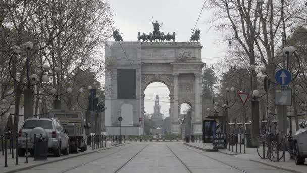 Milan Włochy Kwiecień 2020 Punkt Orientacyjny Arco Della Pace Mediolanie — Wideo stockowe