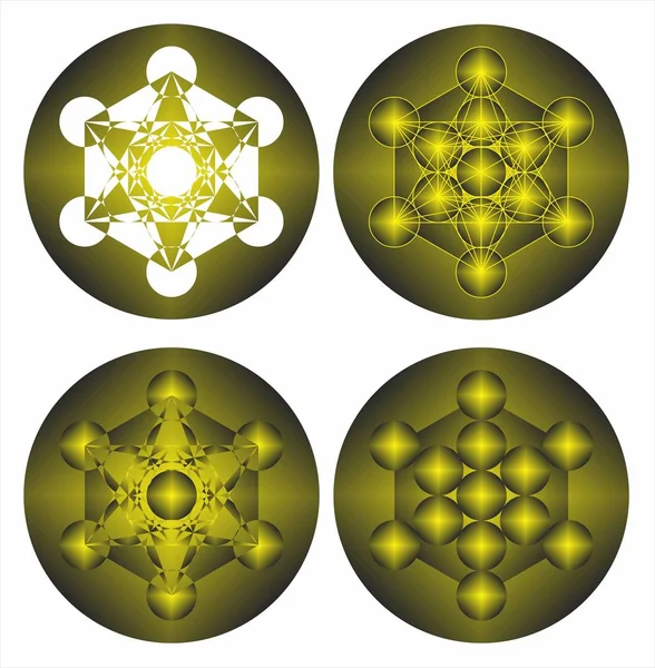 Geometría Sagrada Patrón Cubo Metatrón Dorado Ilustración Vectorial — Vector de stock