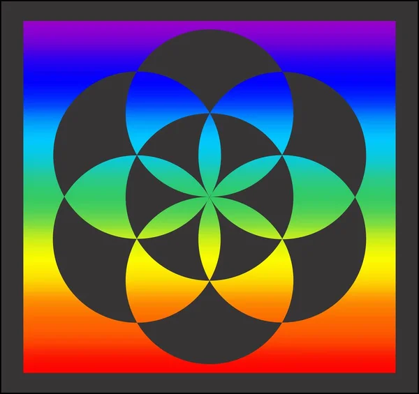 神聖幾何学 生命の花 レインボーパターン ベクトルイラスト — ストックベクタ