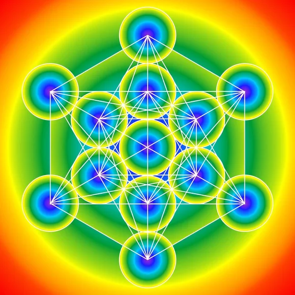 Sacred Geometry Metatron Cube Rainbow Pattern Vector Illustration — Stockový vektor