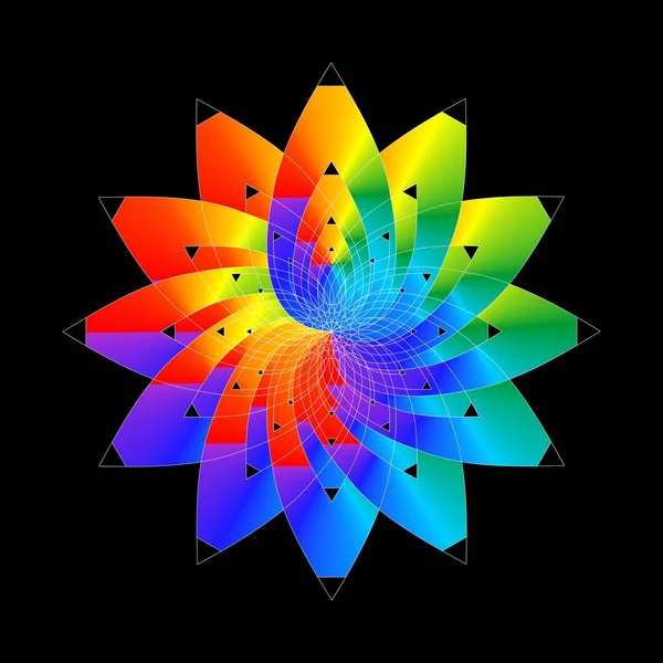 Geometría Sagrada Patrón Arco Iris Espiral Estrellas Ilustración Vectorial — Vector de stock