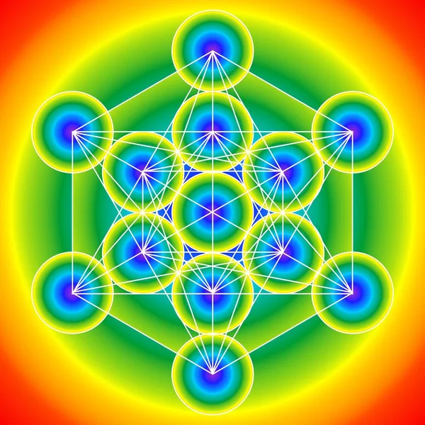 Heilige Geometrie Metatrons Würfel Regenbogenmuster Vektorillustration — Stockvektor
