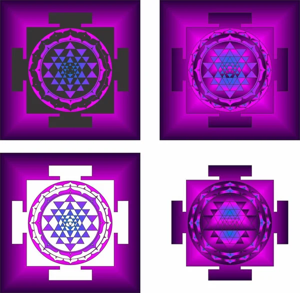 自然の中で神聖な幾何学 紫のスリヤントラ ヘキサグラムパターン ベクトルイラスト — ストックベクタ