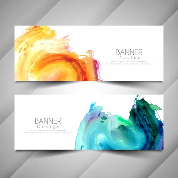 Abstrait coloré aquarelle bannières élégantes ensemble — Image vectorielle