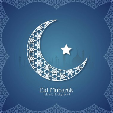 Hilal şeklindeki ay vektörlü İslami Bayram Mübarek kartı