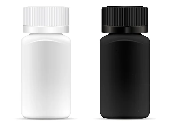알약 병. 흑백 의료용 컨테이너 약물 — 스톡 벡터