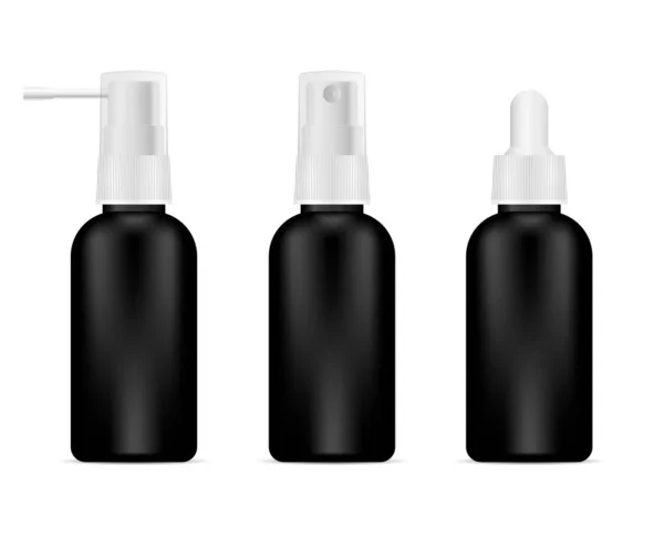 Set de botellas negras para cosméticos o necesidades médicas . — Vector de stock