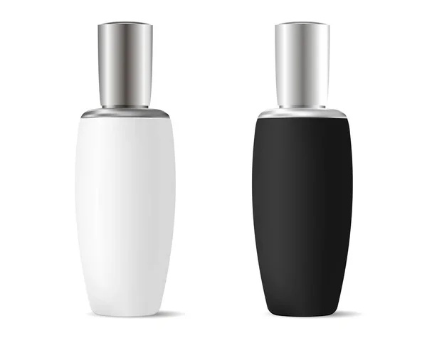 Schwarze und weiße Flaschen für Kosmetik Silberverschluss — Stockvektor