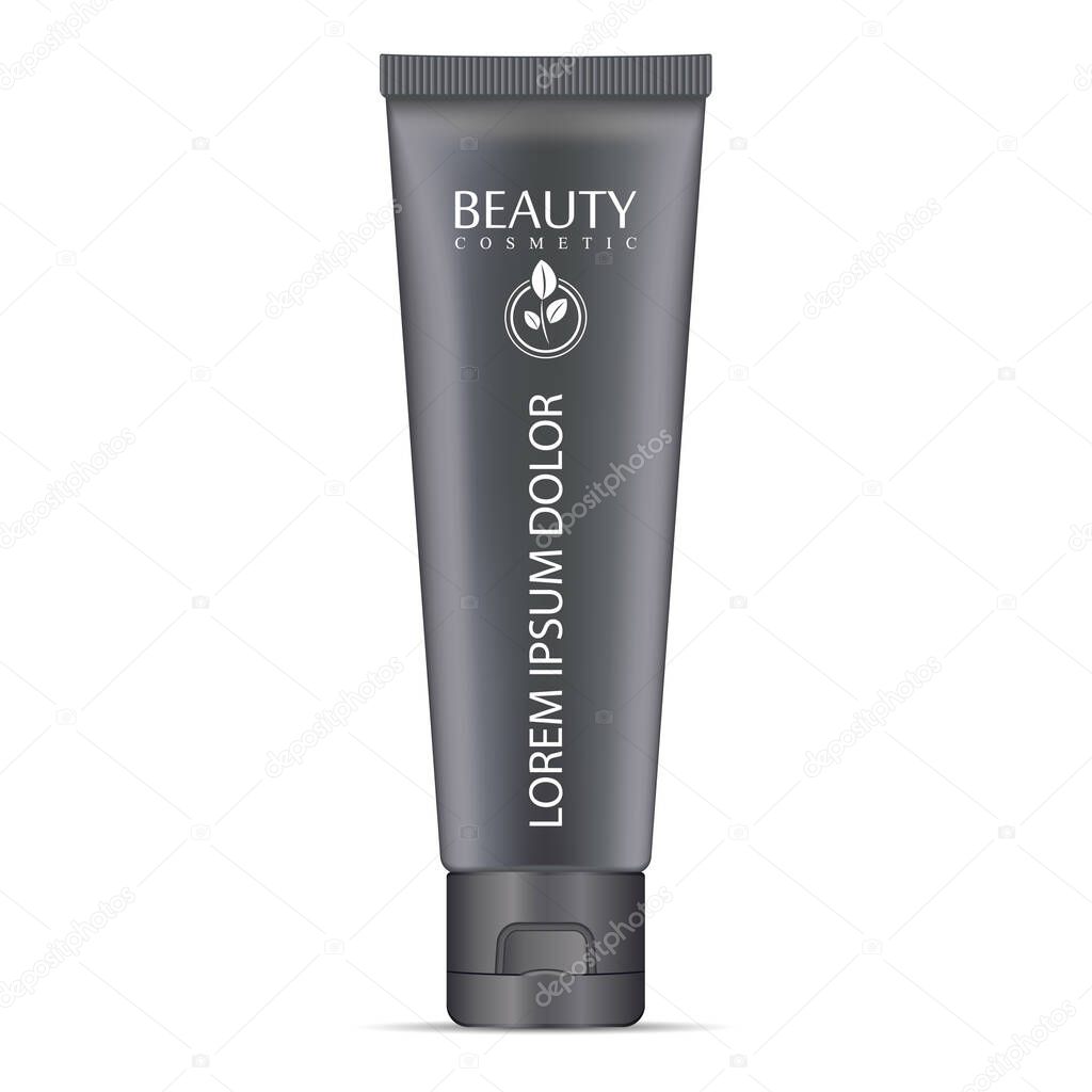 Realistic gray cosmetic cream container and tube