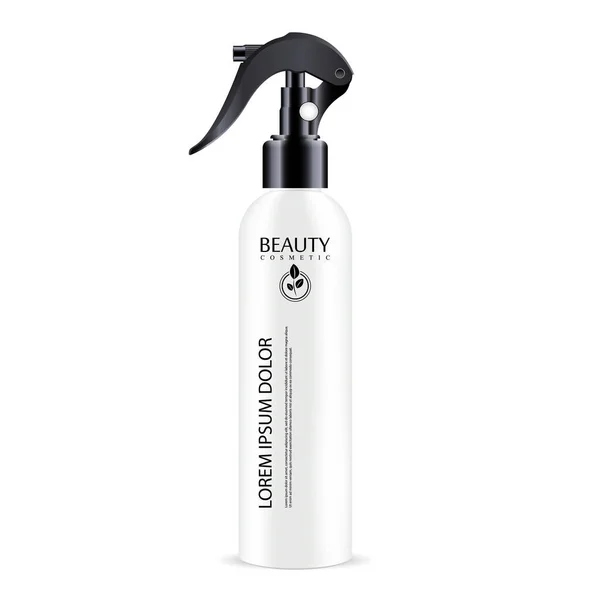 White Sprayer Cosmetics Bottle Black Dispenser Cap Isolated Container Design — Stock Vector