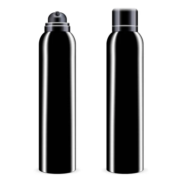 Schwarze Sprühflasche aus Metall mit Deckel. — Stockvektor