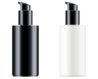 Siyah pompa kapaklı kozmetik şişesi.