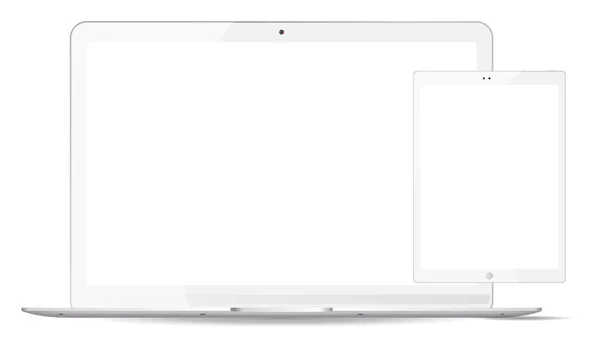 Weißer Laptop, Tablet-PC-Attrappe. Mobilgeräte — Stockvektor