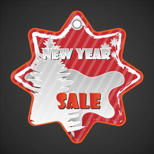 Forma de estrella Etiqueta de papel de venta de Año Nuevo rojo con elementos de corte de papel — Archivo Imágenes Vectoriales