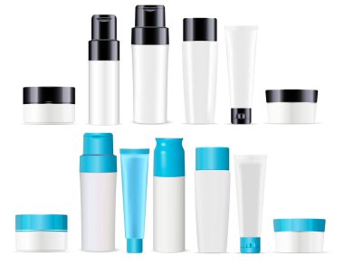 Şampuan şişesi, deodorant kutusu, krem tüpü, kavanoz.