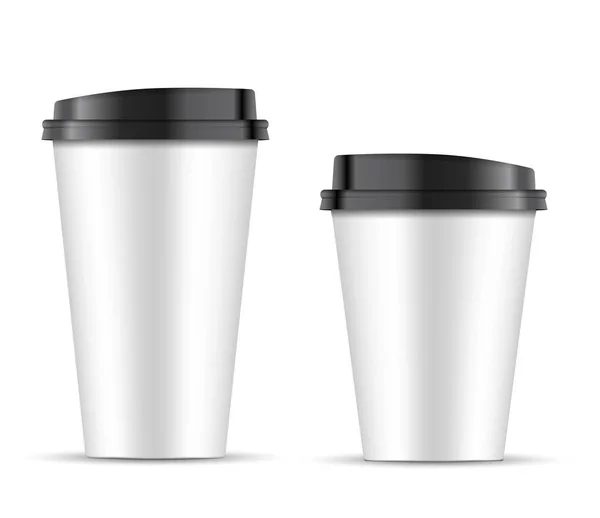 Λευκό χάρτινο καφέ Κύπελλο μαύρο καπάκι απομονώνονται σε λευκό — Διανυσματικό Αρχείο