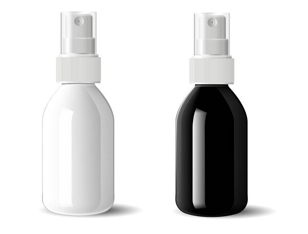 Realistic black and white glass plastic bottles