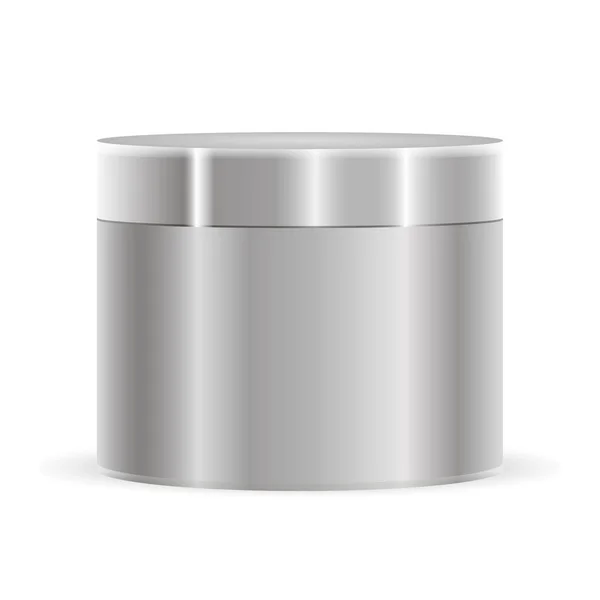 Zilveren metalen kleur crème pot mockup. Cosmetische fles — Stockvector