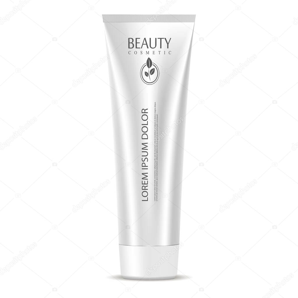 Cosmetic tube mockup template silver color.