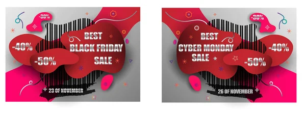 Conception de bannières de vente de vendredi noir et de cyber lundi . — Image vectorielle