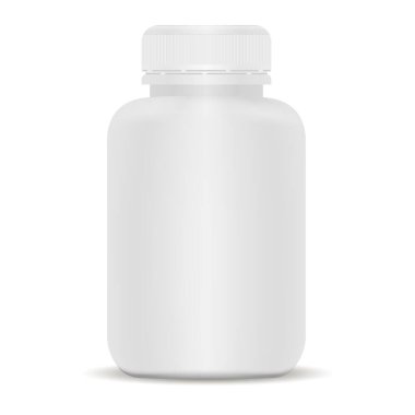 Plastik ilaç şişesi. Beyaz 3d Vektör illüstrasyonu.