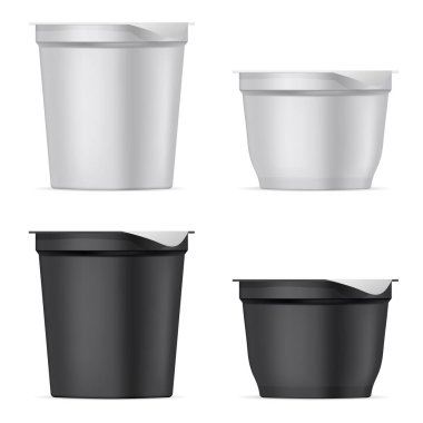 Yuvarlak gümüş beyaz ve siyah mat plastik tencere seti.