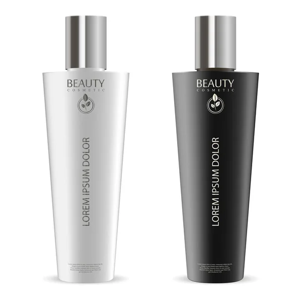 Kosmetik Shampoo Flasche Attrappe Set. schwarz, weiß — Stockvektor