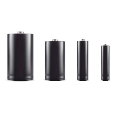 Siyah alkali batarya modeli seti. 3D gerçekçi