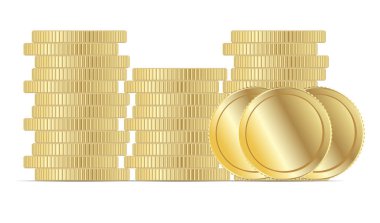 Altın Para Yığını Vektörü. Düz Metal Euro Panny Cash