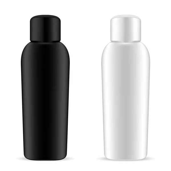 Set de botellas de champú. Pack cosmético blanco y negro — Vector de stock