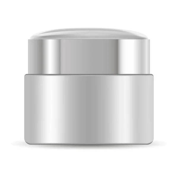 Silbersahnegefäß vorhanden. Kosmetikbehälter aus Kunststoff. — Stockvektor