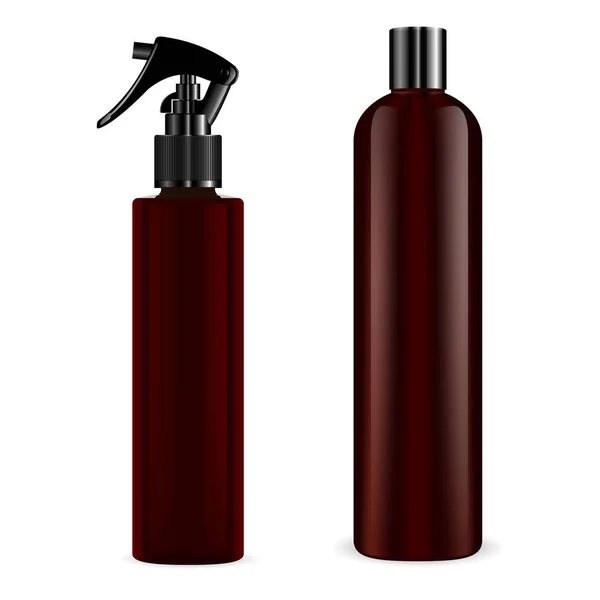 Spray- und Shampooflaschen-Vektor-Attrappe. Haarpflege — Stockvektor