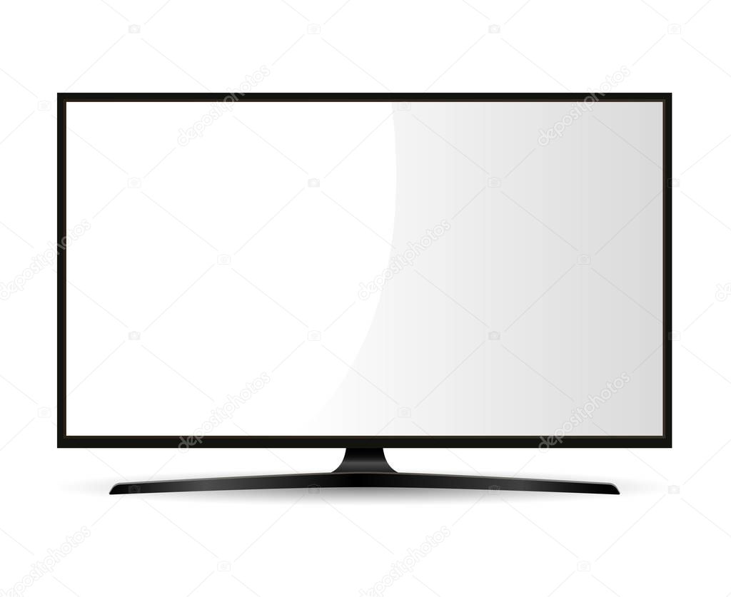 Black Television with White Screen. Wide Monitor.